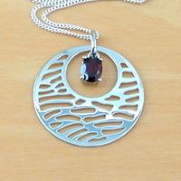 BOXED GIFT/Sterling Silver Garnet Boho Pendant & Chain/Garnet Necklace/Garnet Jewellery/Garnet Jewelry/Gemstone Necklace/UK - Thumbnail 1