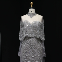Gorgerous Beaded Grey Arabic Evening Dress with Shawl /Cape - Thumbnail 3