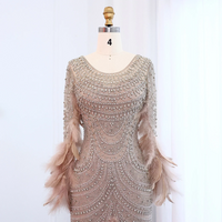 Luxury Dubai Feather Nude Mermaid Evening Dress - Thumbnail 1