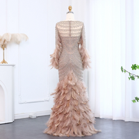 Luxury Dubai Feather Nude Mermaid Evening Dress - Thumbnail 3