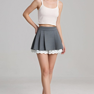 Sweet casual pleated lace safety pants skirt