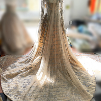 Crystal Nude Evening Arabic Dresses with Cape for Wedding Party Long  - Thumbnail 2