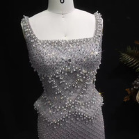Luxury Dubai Gray Staight Evening Dress with Straps Arabic - Thumbnail 1