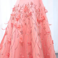  Luxury Feathers Dubai Coral Pink Evening Dresses - Thumbnail 3