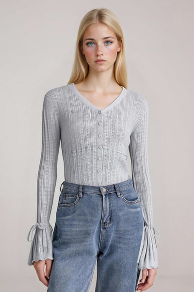 Sweet style ruffled patchwork warm long-sleeved bottoming sweater