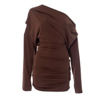 Sexy mature solid color long-sleeved off-shoulder loose short dress - Thumbnail 2