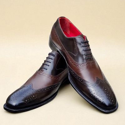Crafted leather classic men brown black leather wingtip oxford dress shoes