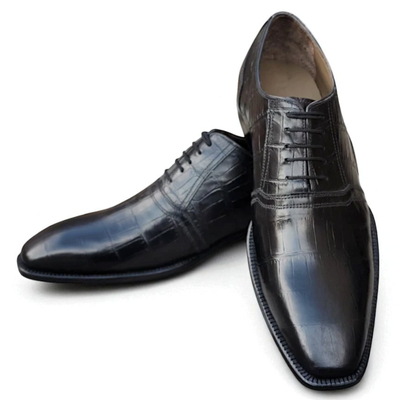 Crafted leather classic black crocodile leather alligator lace up dess shoes