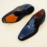 Crafted Leather Classic Black Calf Lace up Dress Shoes - Thumbnail 1