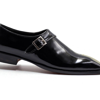 Crafted leather classic black leather monk strap dress shoes