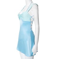 Halter neck tie backpack hip-revealing holiday dress - Thumbnail 4