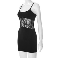 Simple solid color suspender stitching lace dress - Thumbnail 4