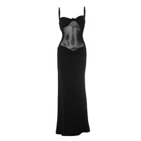 Twisted mesh fitted dress with detachable straps - Thumbnail 1