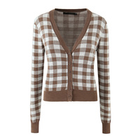 Retro style casual V-neck single-breasted checkerboard cardigan sweater - Thumbnail 1
