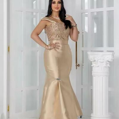 Customized fashion retro square collar mermaid sequin prom dresses floor length tank sleeveless formal evening gowns  - Thumbnail 1
