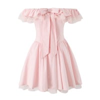 One-shoulder flying sleeves and lace bow waist puffy princess dress - Thumbnail 2