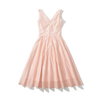 Sweet pink one-row button sexy V-neck waist camisole dress - Thumbnail 2