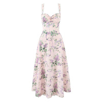 Sweet floral print suspender dress with waist-hugging A-line midi skirt - Thumbnail 2
