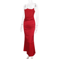 Sexy fishbone tube top slim backless long skirt autumn and winter velvet dress - Thumbnail 4