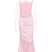 Sexy fishbone tube top slim backless long skirt autumn and winter velvet dress - Thumbnail 5