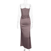 Sexy fishbone tube top slim backless long skirt autumn and winter velvet dress - Thumbnail 6