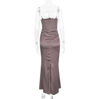 Sexy fishbone tube top slim backless long skirt autumn and winter velvet dress - Thumbnail 10