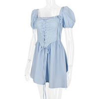 Puff Sleeve Square Neck Dress Corset Princess Dress Two-Piece Set - Thumbnail 2