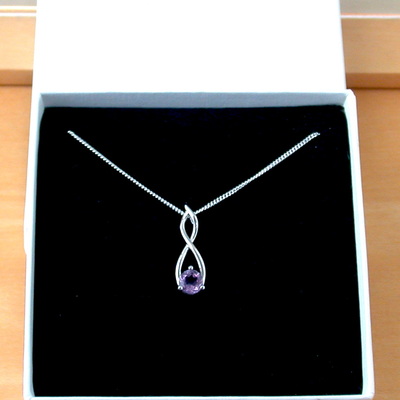 Boxed gift/amethyst twist pendant & 18" sterling silver chain/amethyst necklace/amethyst jewellery/amethyst jewelery/february birthstone/uk - Thumbnail 1