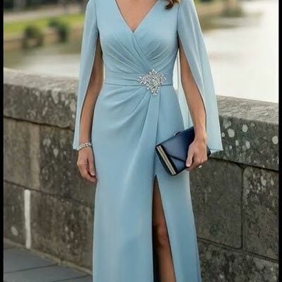 Elegant sheath sky blue mother of the bride/ groom dresses formal evening gown - Thumbnail 1