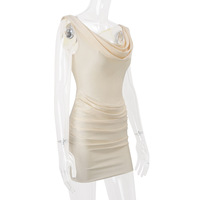 Sexy stacked collar slim fit pleated solid color temperament hip dress - Thumbnail 2