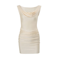 Sexy stacked collar slim fit pleated solid color temperament hip dress - Thumbnail 5