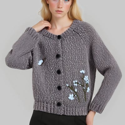 Fashionable hand-embroidered knitted cardigan sweater jacket