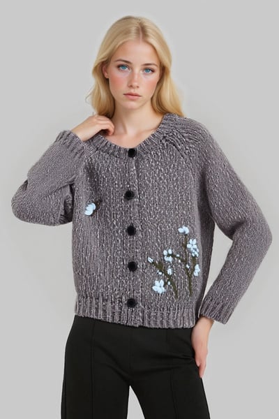 Fashionable Hand-embroidered Knitted Cardigan Sweater Jacket