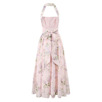 Fashionable and high-end French backless lace-up slit mid-length suspender dress - Thumbnail 1