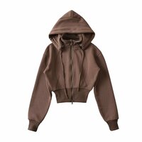 Detachable drawstring hooded warm fleece zipper long-sleeved sweatshirt - Thumbnail 2