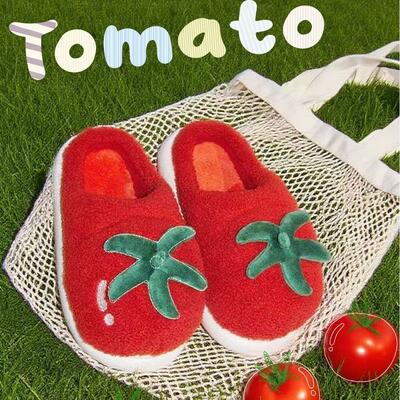 Red tomato plush slippers
