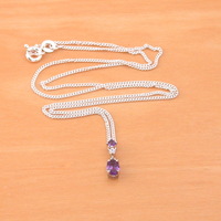 BOXED GIFT/Sterling Silver Amethyst & Cz Pendant & Chain/Amethyst Necklace/Amethyst Jewellery/Amethyst Jewelry/UK - Thumbnail 2