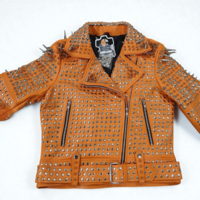 Crafted Leather New Women's Punk Rock Full Long Spiked Studded Brando Rusty Leather Jacket  - Thumbnail 6