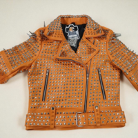 Crafted Leather New Women's Punk Rock Full Long Spiked Studded Brando Rusty Leather Jacket  - Thumbnail 8