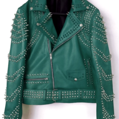 Crafted leather new women silver spiked studded brando biker leather jacket