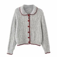 Retro girl sweet girl casual contrast color patchwork heart button cardigan sweater - Thumbnail 1