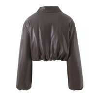 PU leather thickened jacket collar quilted bread coat cotton coat leather cotton coat - Thumbnail 3