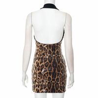 Sexy sleeveless halterneck leopard print sequined deep V-neck backpack hip-revealing dress - Thumbnail 1