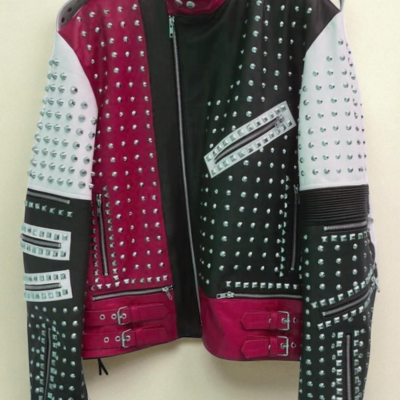 Crafted leather classic men's fashion biker studded leather jacket