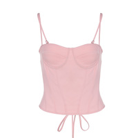 Sexy ultra-short slim-fit solid color chest wrap steel ring lace-up small camisole - Thumbnail 5
