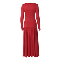 Fashion slim fit V-neck long sleeve waist long pleated street style dress - Thumbnail 2