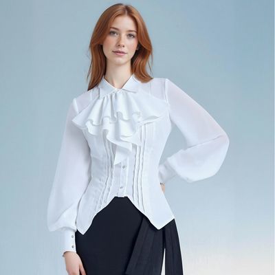 Gothic style lantern sleeve shirt new white versatile slim fit top