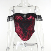Waisted stitching camisole dark versatile lace top - Thumbnail 1