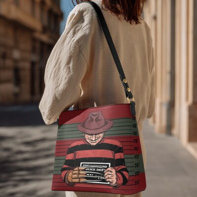 Nightmare on elm street mugshot leather bucket bag | free ship