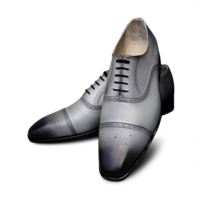 Crafted Leather Handmade Men Gray Patina Black Shaded Leather Dress Shoes - Thumbnail 2